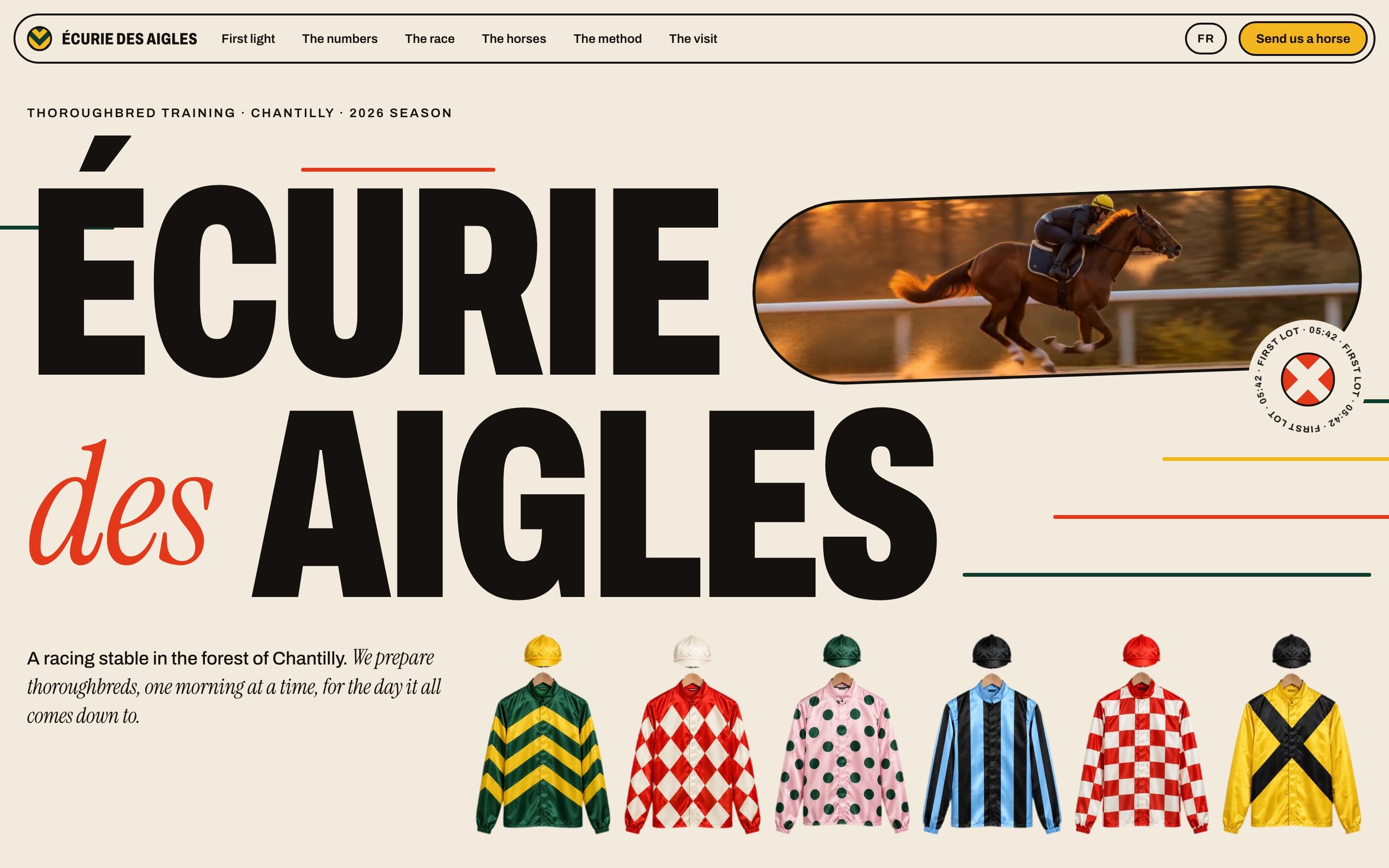 First screen of the Écurie des Aigles design prototype